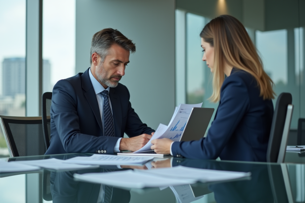 Analyste financier en bureau moderne avec graphiques