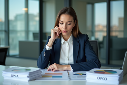 Femme d affaires en réunion avec infographie colorée