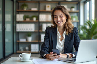 Femme daffaires souriante dans un bureau moderne