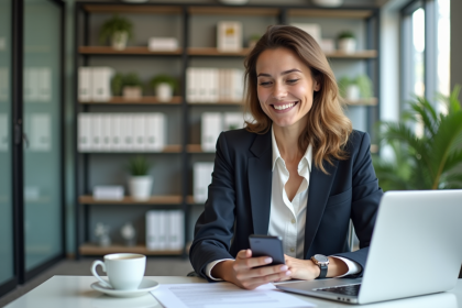 Femme daffaires souriante dans un bureau moderne