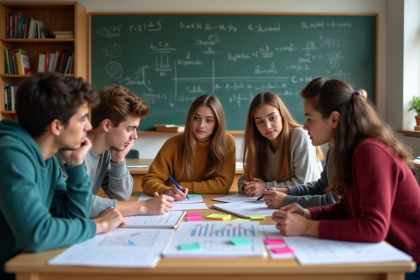 Groupe d'étudiants en classe autour d'une table