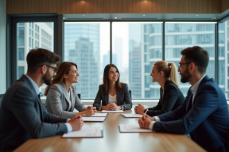 Groupe de professionnels en réunion dans un bureau moderne