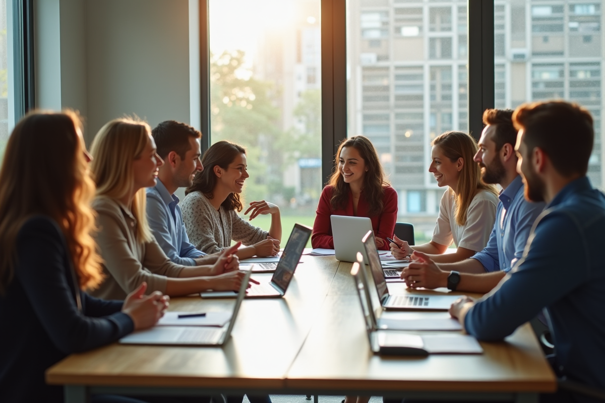 Groupe divers en formation dans un bureau lumineux