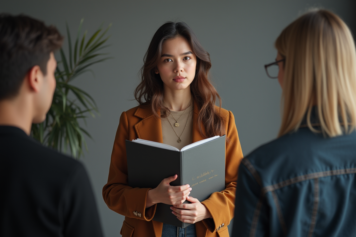 Jeune femme confiante devant un panel de casting pour l'article