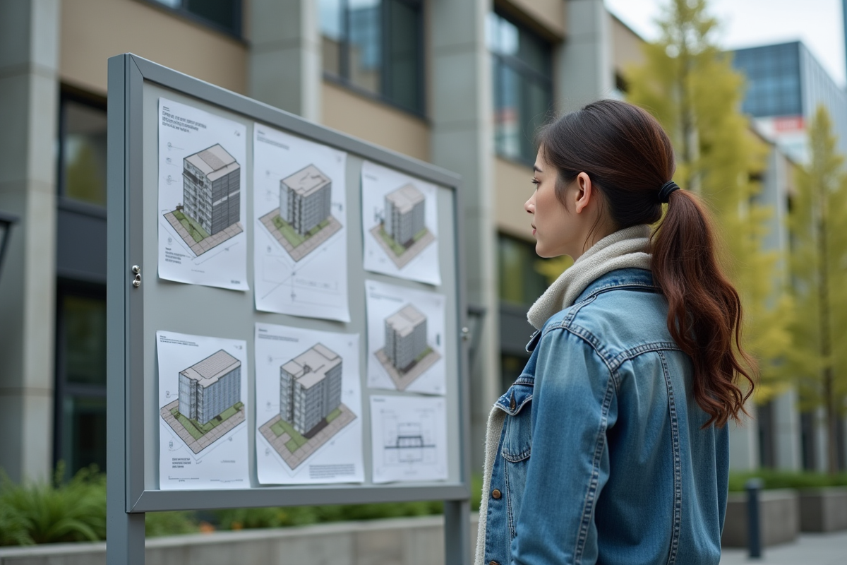 Jeune femme étudie des schémas de structures en ville