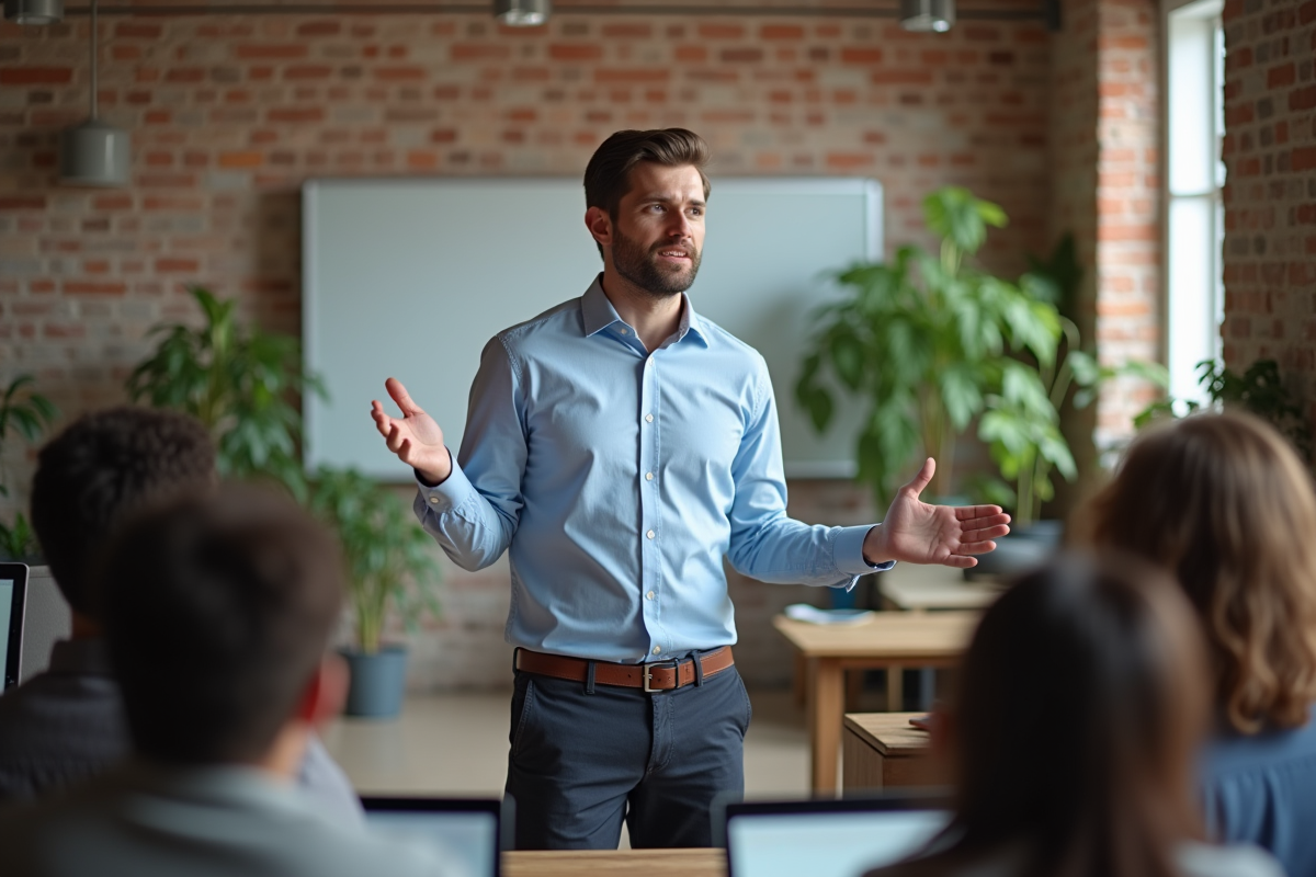 Jeune homme en réunion dans un espace coworking