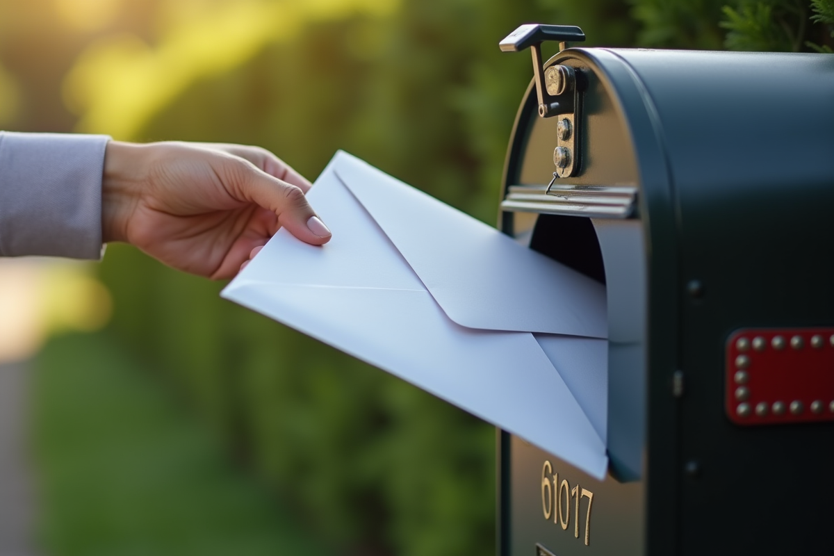 Main déposant une enveloppe dans une boîte aux lettres