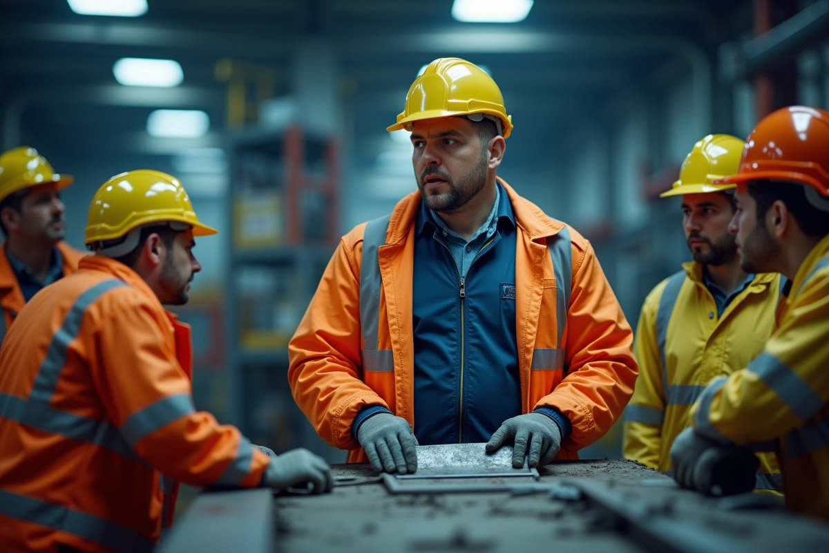 Ouvrier montrant la bonne technique aux apprentis en formation