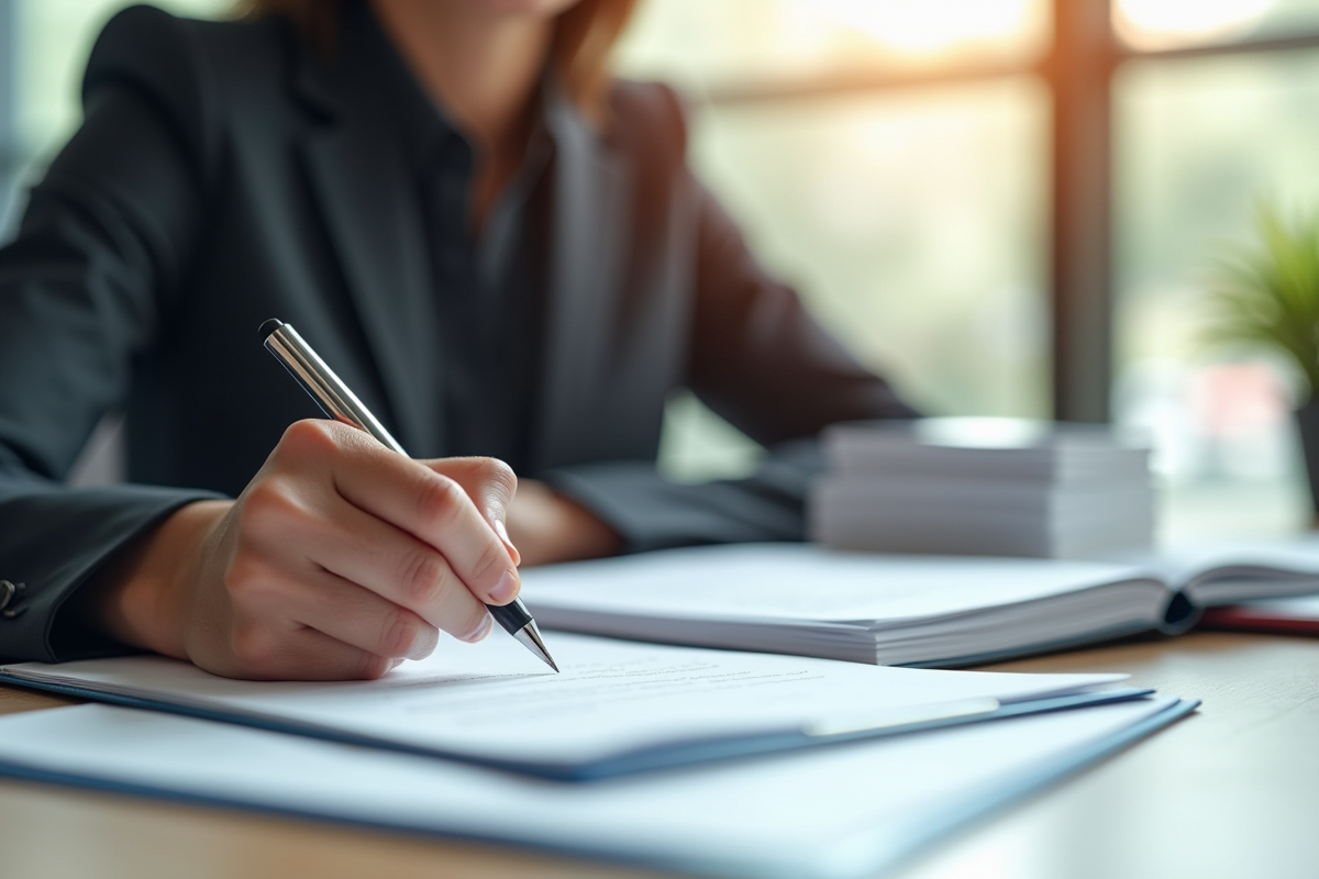 Personne signant un contrat au bureau avec documents