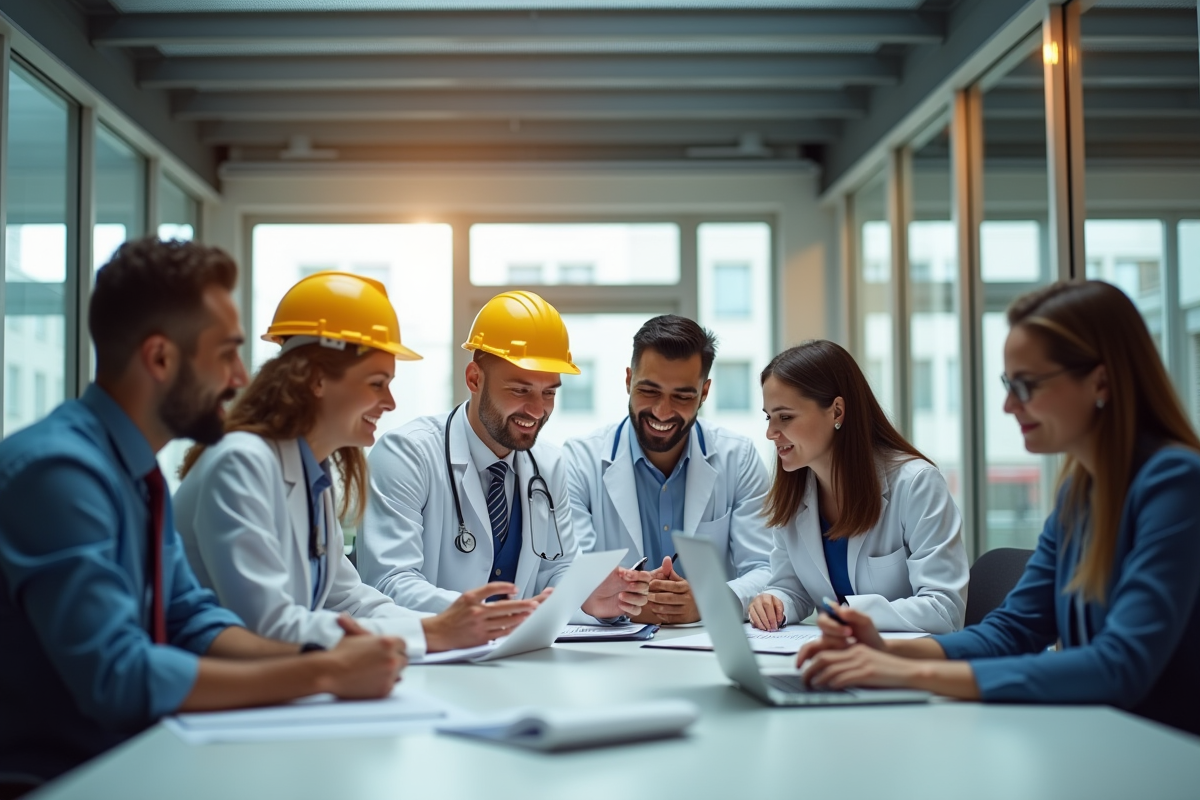 Groupe de professionnels divers dans un bureau moderne