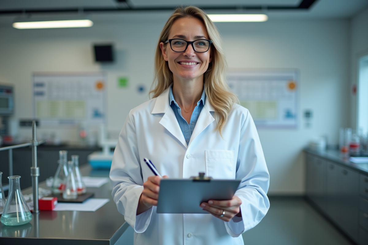 Scientifique en laboratoire prenant des notes